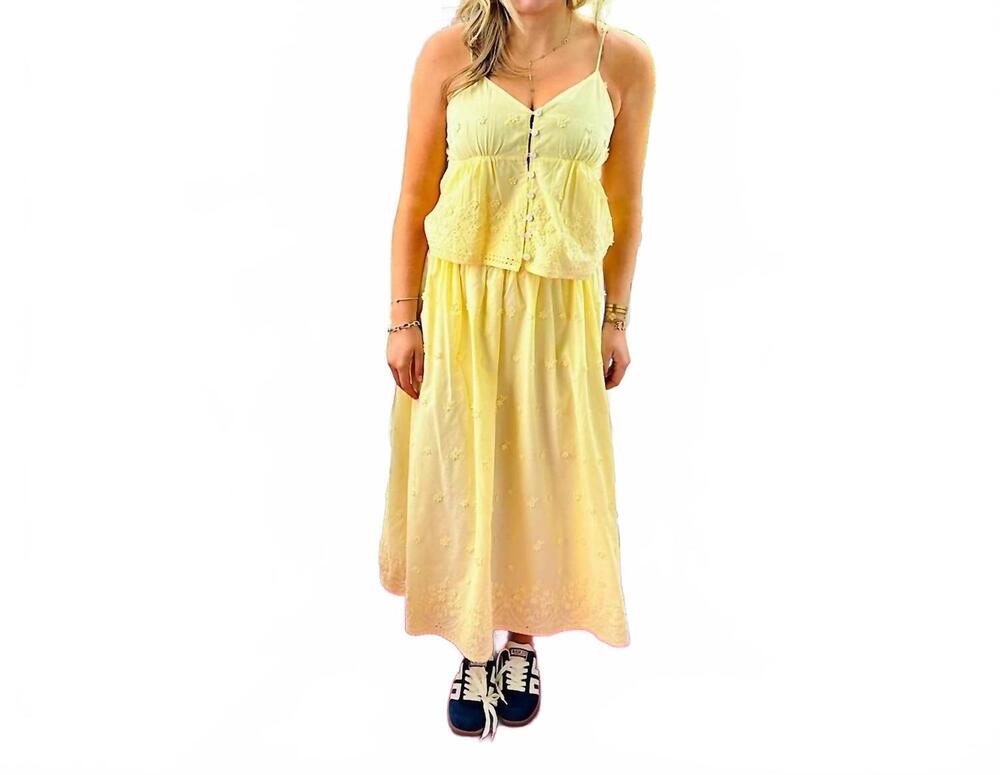 NEW SADIE & SAGE beachglass embroidered maxi skirt in yellow